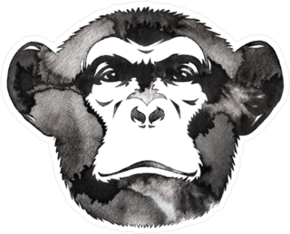 Black And White Water And Ink Monkey Sticker