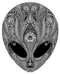 Black and White Zentangle Alien Head Sticker