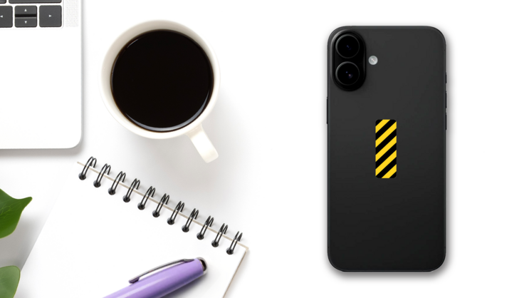 Black And Yellow Stripes To Right Sticker on a Phone (New) example