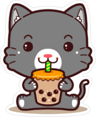 Black Cat Eating Boba Bubble Milk Tea Sticker
