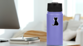 Black Cat With Green Eyes Sticker on a Water Bottle (New) example
