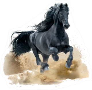 Black Friesian Horse Running In Desert Sticker