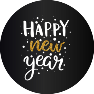 Black Happy New Year Glitter Sticker 
