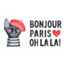 Black Kitten Wearing French Beret Bonjour, Paris, Oh La La Sticker