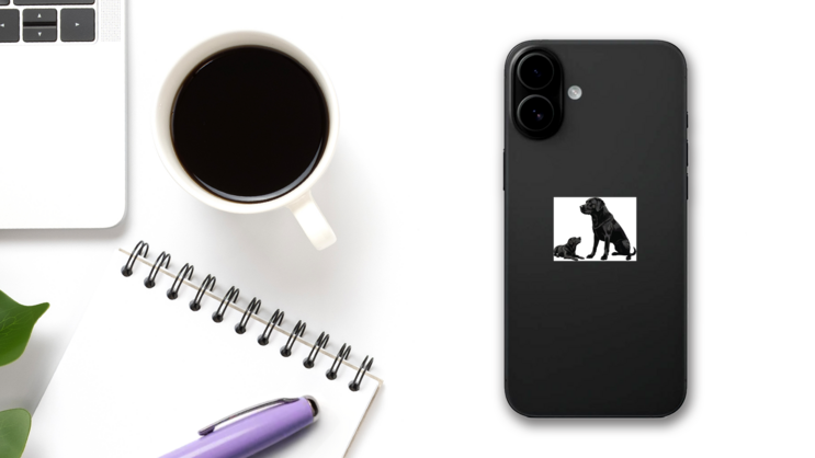 Black Lab And Dad Sticker on a Phone (New) example