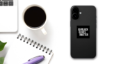 Black Lives Matter Banner Movement Sticker on a Phone (New) example