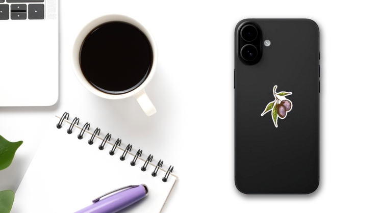 Black Olives On Branch Sticker on a Phone (New) example