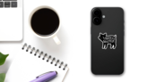 Black Pig Silhouette With White Happy New Year Lettering Sticker on a Phone (New) example