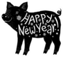 Black Pig Silhouette With White Happy New Year Lettering Sticker