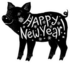 Black Pig Silhouette With White Happy New Year Lettering Sticker