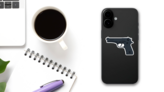 Black Pistol Sticker on a Phone (New) example