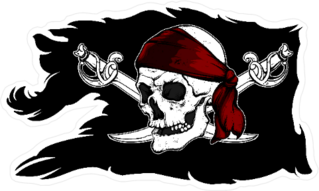 Black Ragged Pirate Flag With Skull And Sabers Sticker