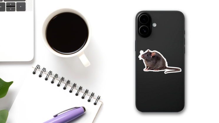 Black Rat Sticker on a Phone (New) example