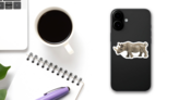 Black Rhino On White Background Sticker on a Phone (New) example