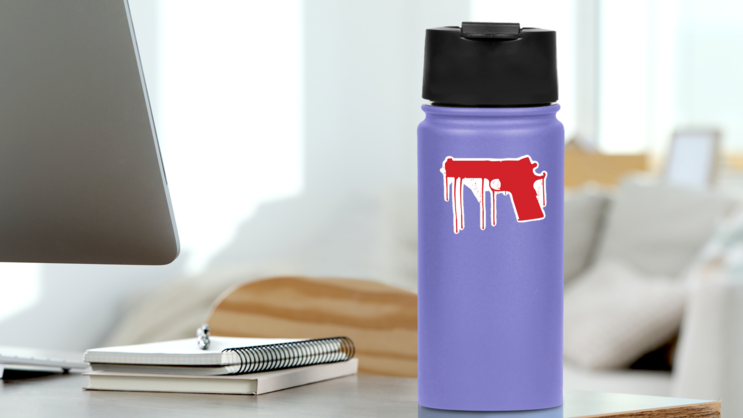 Bleeding Gun Silhouette Sticker on a Water Bottle (New) example