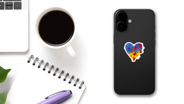 Bleeding Heart Concept Of Ukrainian Flag Sticker on a Phone (New) example