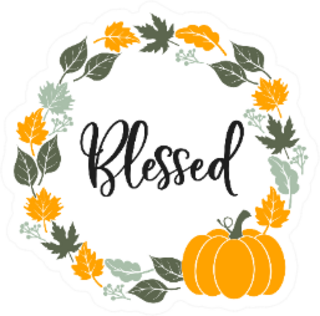 Blessed,  Illustration For Thanksgiving Wreath And Pumpkin Sticker