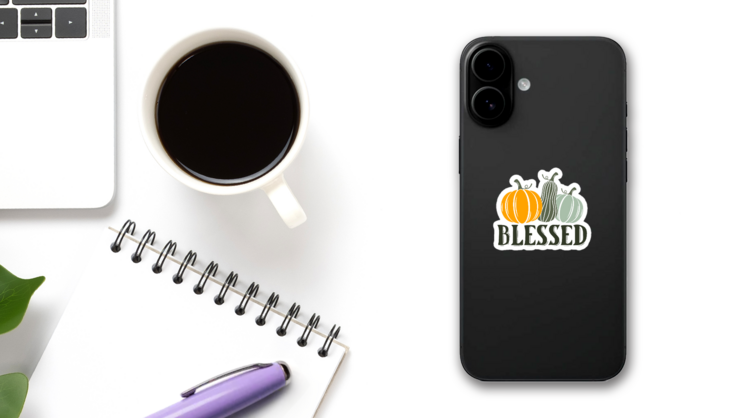 Blessed Thanksgiving Illustration Of Pumpkins Sticker on a Phone (New) example