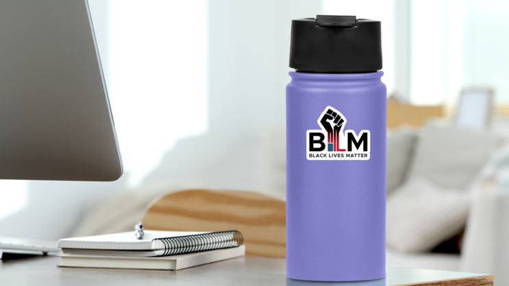 BLM Black Lives Matter Fist Illustration Sticker on a Water Bottle (New) example