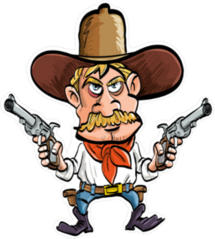 Blonde Cartoon Cowboy With Guns Drawn Sticker
