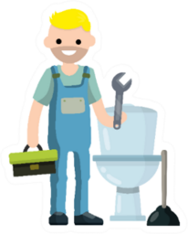 Blonde Plumber Repairs Toilet Bowl Cartoon Sticker
