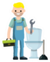 Blonde Plumber Repairs Toilet Bowl Cartoon Sticker