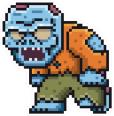 Blue 8-Bit Pixel Zombie Sticker