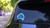 Blue Abstract Map Of Australia In Origami Style Sticker on a Rear Car Window (New) example