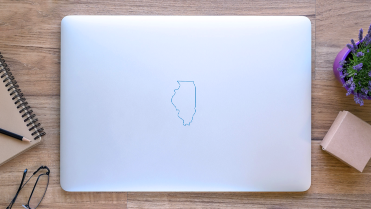 Blue Abstract Outline Of Illinois Map Sticker on a Laptop (New) example