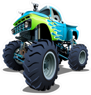 Blue and Green Cartoon Monster Truck Sticker