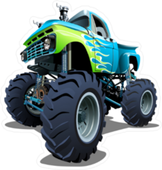 Blue and Green Cartoon Monster Truck Sticker