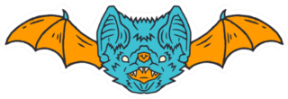 Blue and Orange Bat Illustration Sticker