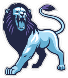 Blue and Purple Roaring Lion Mascot Sticker