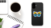 Blue and Yellow Butterfly Sticker on a Phone (New) example