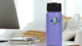 Blue and Yellow Striped Fish Sticker on a Water Bottle (New) example