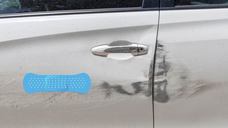 Blue Band Aid Bandage Sticker on a Scratched Car example