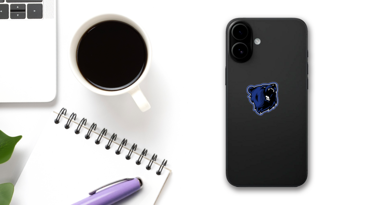 Blue Bears Head Mascot Sticker on a Phone (New) example