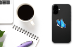 Blue Butterfly Sticker on a Phone (New) example