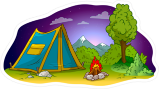 Blue Camping Tent With Campfire At Night Sticker