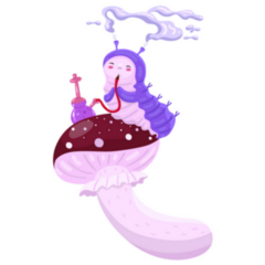 Blue Caterpillar Smokes A Hookah On Mushroom Sticker