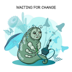 Blue Caterpillar Waiting For Change Sticker 