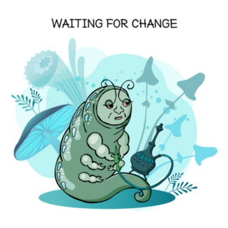Blue Caterpillar Waiting For Change Sticker 