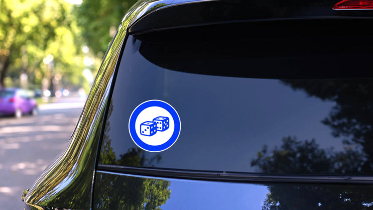 Blue Circle With Dice Sticker on a Rear Car Window (New) example