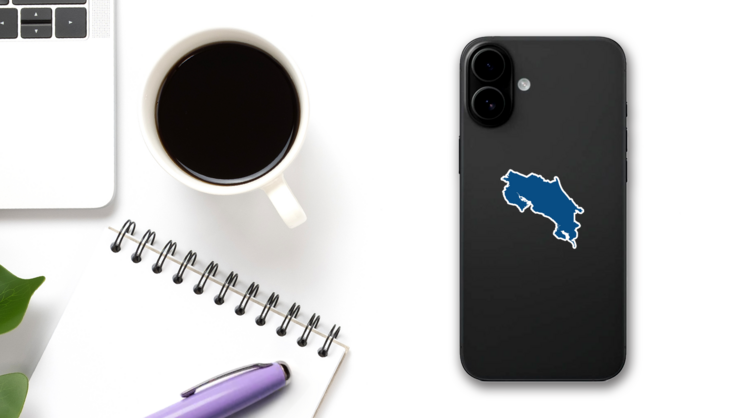 Blue Costa Rica Map Sticker on a Phone (New) example