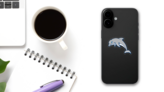 Blue Eyed Dolphin Mascot Sticker on a Phone (New) example