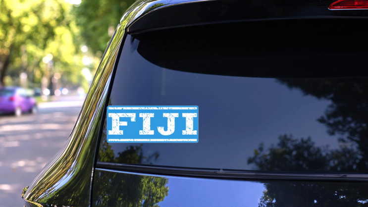 Blue Fiji Watermark Stamp Sticker on a Rear Car Window (New) example