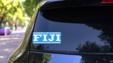 Blue Fiji Watermark Stamp Sticker on a Rear Car Window (New) example