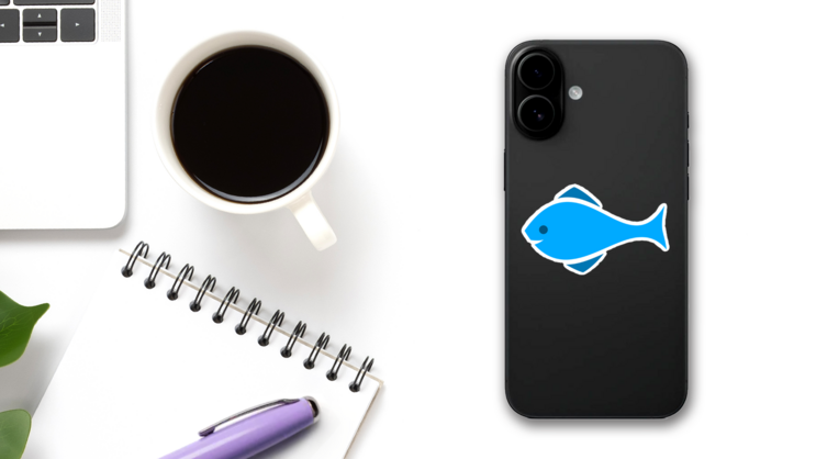 Blue Fish Sticker on a Phone (New) example