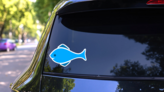 Blue Fish Sticker on a Rear Car Window (New) example