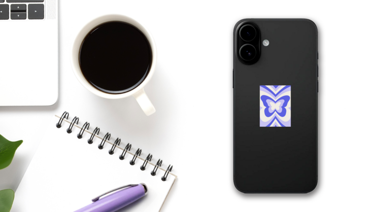 Blue Geometric Illustration Of 00s Butterflies Sticker on a Phone (New) example